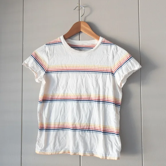 Madewell Northside Vintage Tee in Rainbow Stripe - Size XS - 100% Cotton - Picture 2 of 7